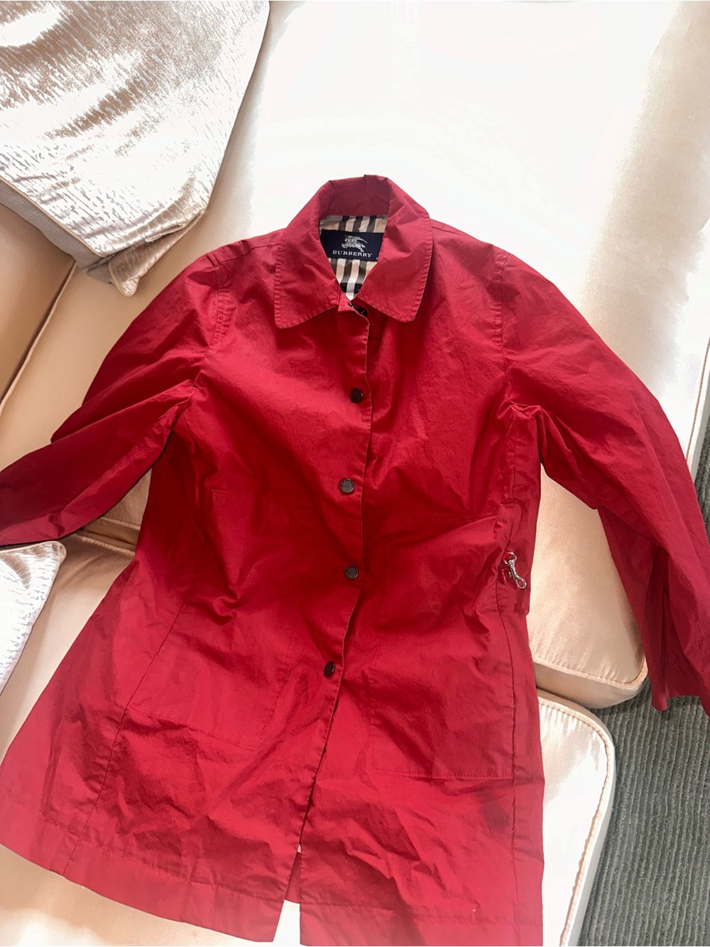 Burberry Red Kids Raincoat with Signature Check Trim